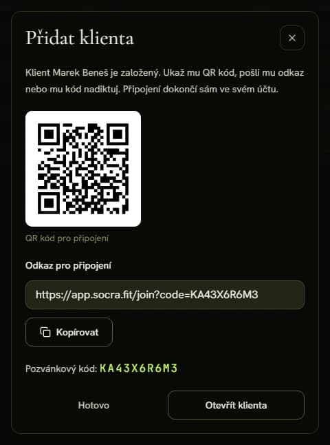 Hotová pozvánka s QR kódem, odkazem a kódem