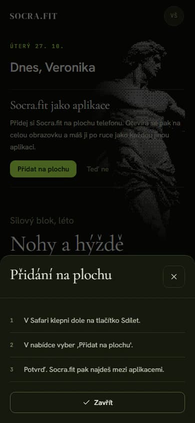 Karta Socra.fit jako aplikace a postup přidání na plochu iPhonu