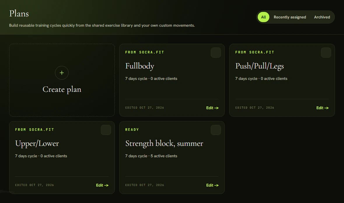 The plans list with the Create plan button